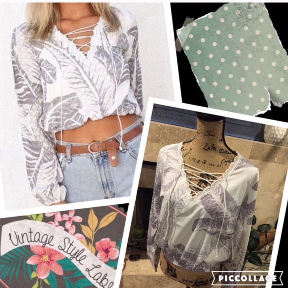 Vintage Inspired Floral Lace up Crop Blouse